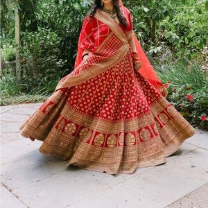 Designer Bridal Red and Gold Lehenga